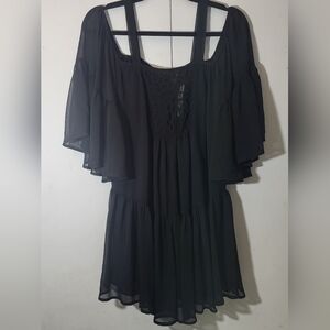 JOYCE 'Bring Me Back' Cold Shoulder Black Tiered Chiffon Mini Dress size small
